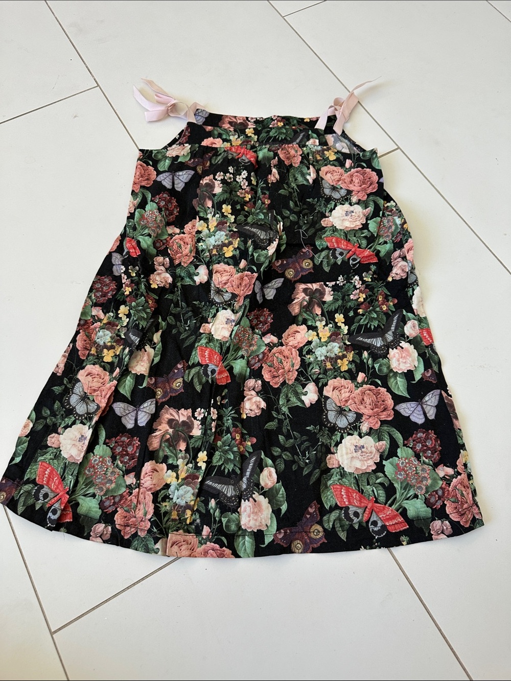Hanna Andersson Black Floral & Butterfly Tie-Shoulder Sundress girls 5